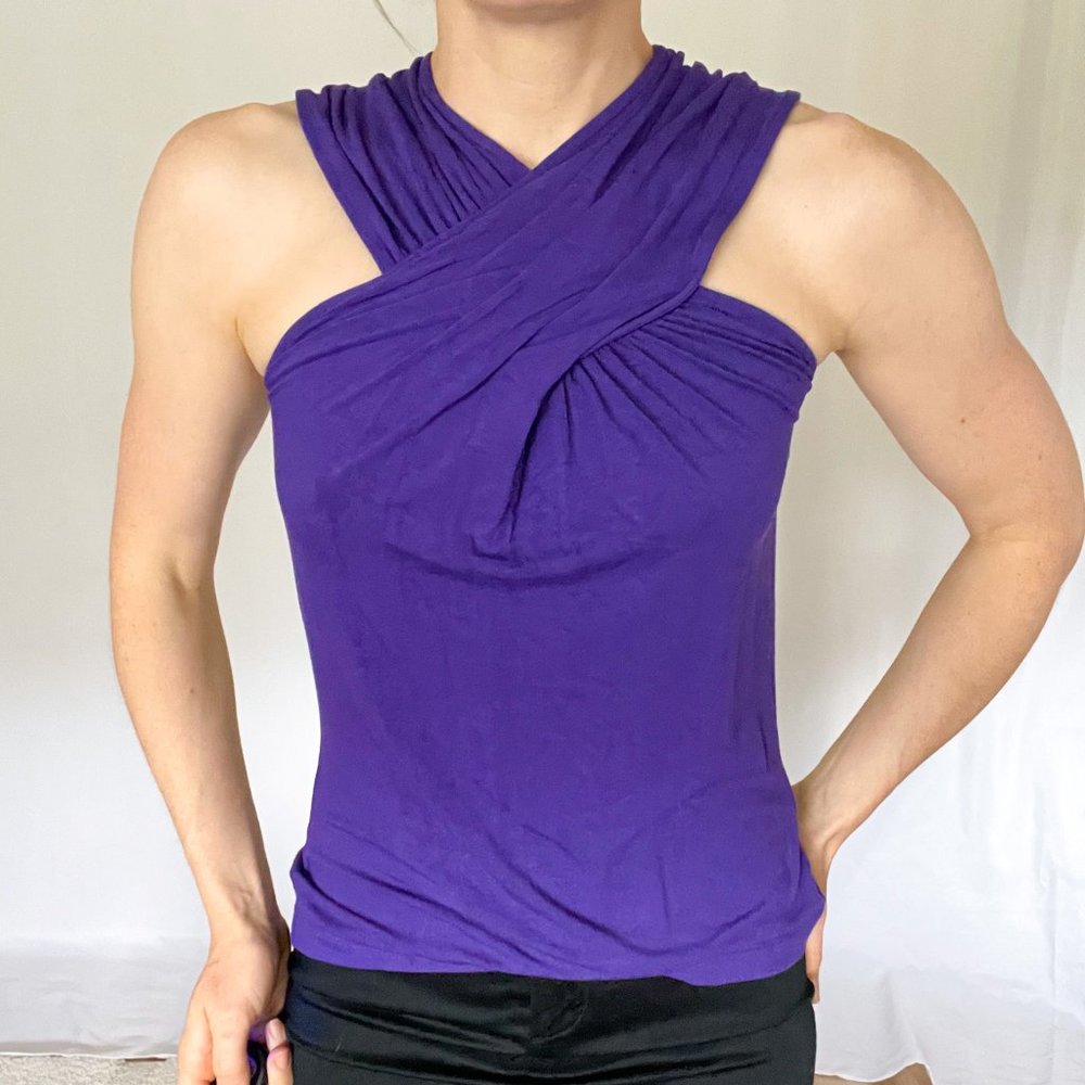 The Limited Purple Criss Cross Ruched Halter Top Tank